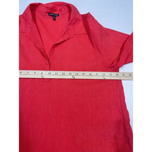 Eileen Fisher Shirt Womens Medium Pink Pullover Linen Blend 3/4 Sleeve Pockets - Picture 8 of 10
